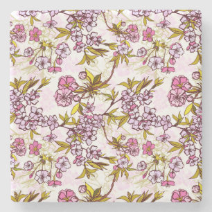 Blooming Cherry Blossom Pattern Stone Coaster