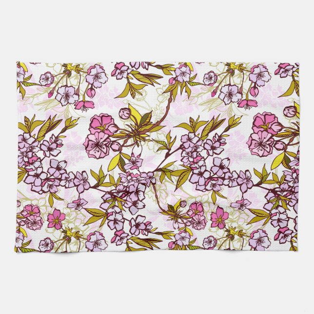 Blooming Cherry Blossom Pattern  Tea Towel (Horizontal)