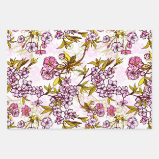 Blooming Cherry Blossom Pattern Wrapping Paper Sheet