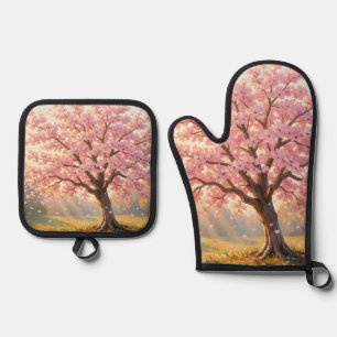 Blooming Cherry Blossom Tree Spring Oven Mitt & Pot Holder Set