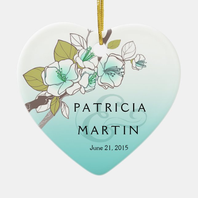 Blooming Cherry Blossoms Photo aqua Ceramic Tree Decoration (Front)