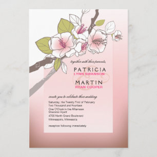 Blooming Cherry Blossoms Wedding pink Invitation
