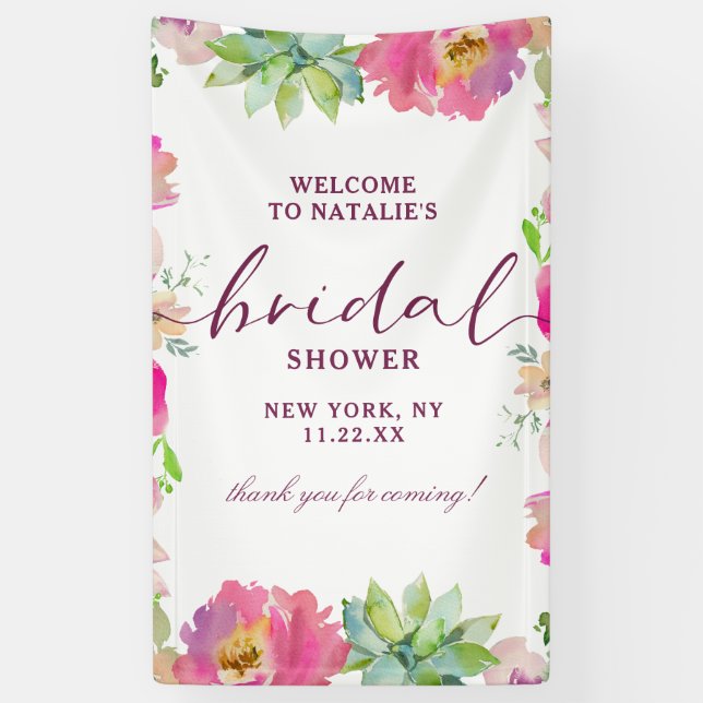 Blooming Chic Blush Floral Bridal Shower Welcome Banner (Vertical)