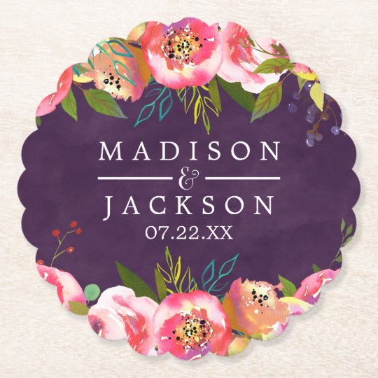 Blooming Chic Colour Editable Monogram Wedding Paper Coaster