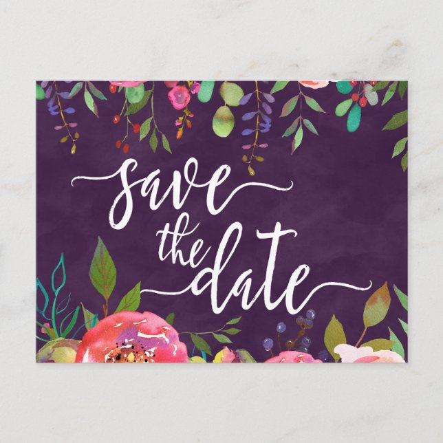 Blooming Chic Colour Editable Wedding Save the Dat Announcement Postcard (Front)