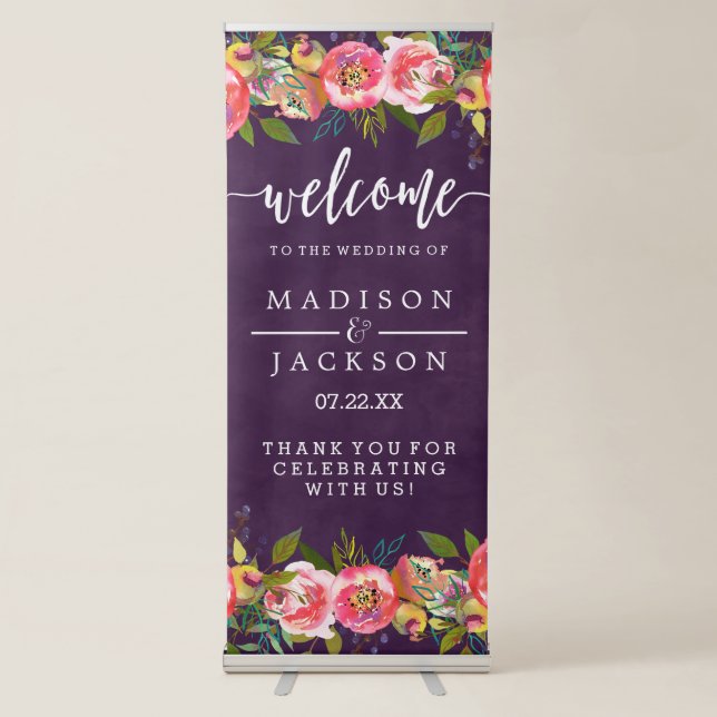 Blooming Chic Colour Editable Wedding Welcome Retractable Banner (Front)