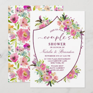 Blooming Chic Crest Frame Couple's Wedding Shower Invitation