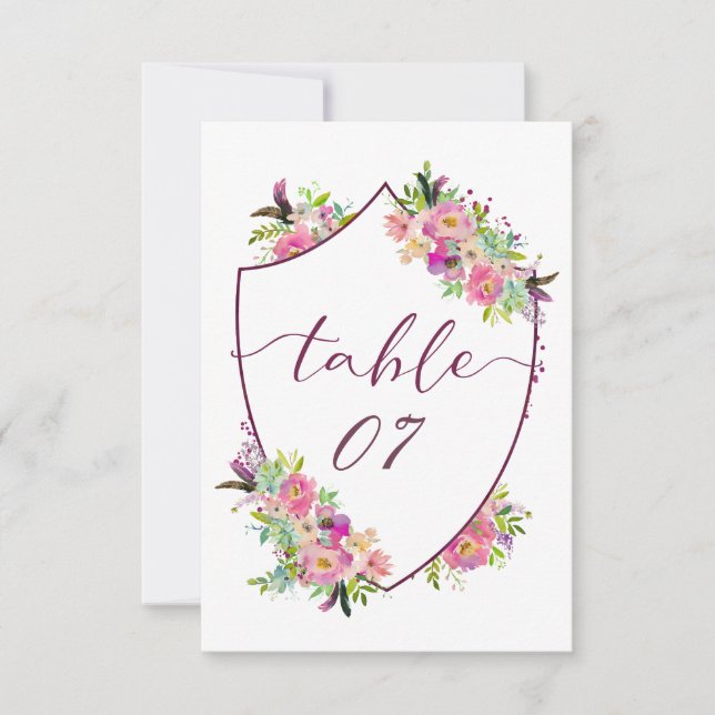 Blooming Chic Crest Seating Wedding Table Numbers (Front)