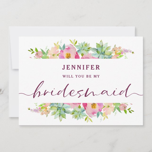 Blooming Chic Floral Bridesmaid Proposal Card (Front)