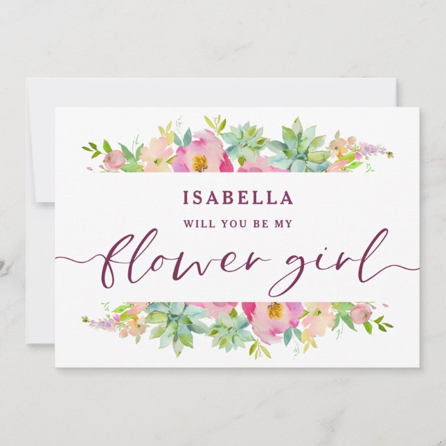 Blooming Chic Floral Flower Girl Proposal Card (Front)