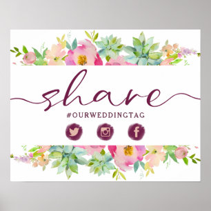 Blooming Chic Floral Share Social Wedding Sign