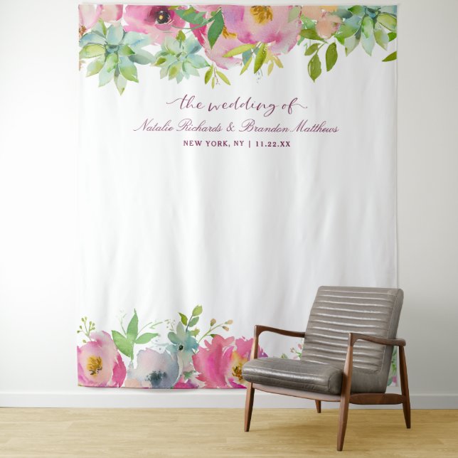 Blooming Chic Floral Wedding Photo Booth Backdrop Tapestry (In Situ)