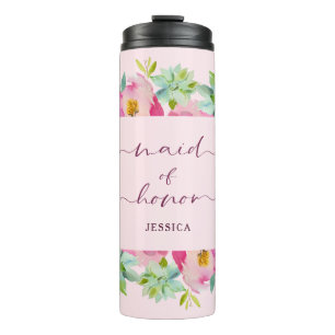 Blooming Chic Mint & Blush Floral Maid of Honour Thermal Tumbler