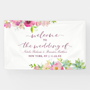 Blooming Chic Mint & Blush Floral Wedding Welcome Banner