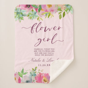 Blooming Chic Mint & Blush Pink Flower Girl Quote Sherpa Blanket
