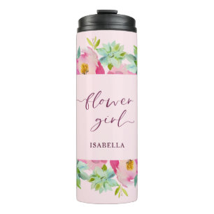 Blooming Chic Mint & Blush Watercolor Flower Girl Thermal Tumbler