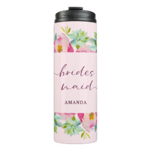 Blooming Chic Mint & Peach Pink Floral Bridesmaid Thermal Tumbler