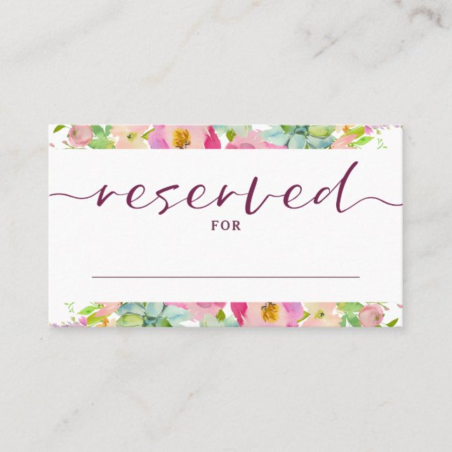 Blooming Chic Pink Floral Reserved Seating Wedding Place Card (Front)