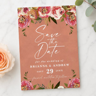Blooming Chic Rustic Peach Floral Photo Wedding Save The Date