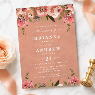 Blooming Chic Rustic Peach Floral Wedding Invitation