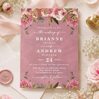 Blooming Chic Wild Rose Pink Floral Wedding Invitation
