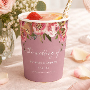 Blooming Chic Wild Rose Pink Floral Wedding Paper Cups