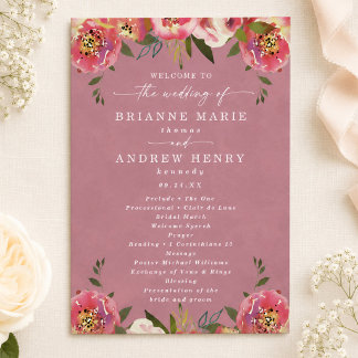 Blooming Chic Wild Rose Pink Wedding Ceremony Programme