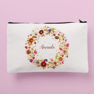 Blooming Circle Pressed Flower Art by S. Frigui Accessory Pouch