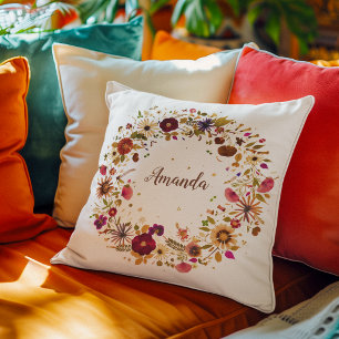 Blooming Circle   Pressed Flower Art by S. Frigui Cushion