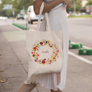 Blooming Circle Pressed Flower Art by S. Frigui Tote Bag