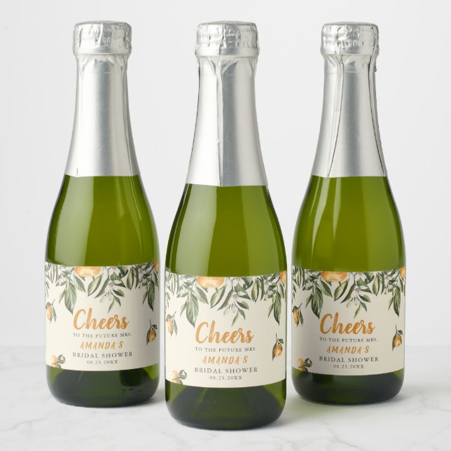 Blooming Citrus Bridal Shower Sparkling Wine Label (Bottles)