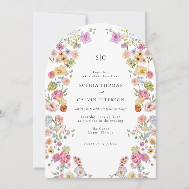 Blooming Colourful Floral Wedding Invitation (Front)