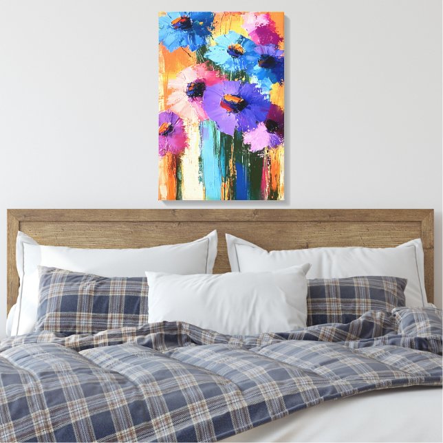 Blooming Colours - Floral Abstract on Canvas (Insitu(Bedroom))