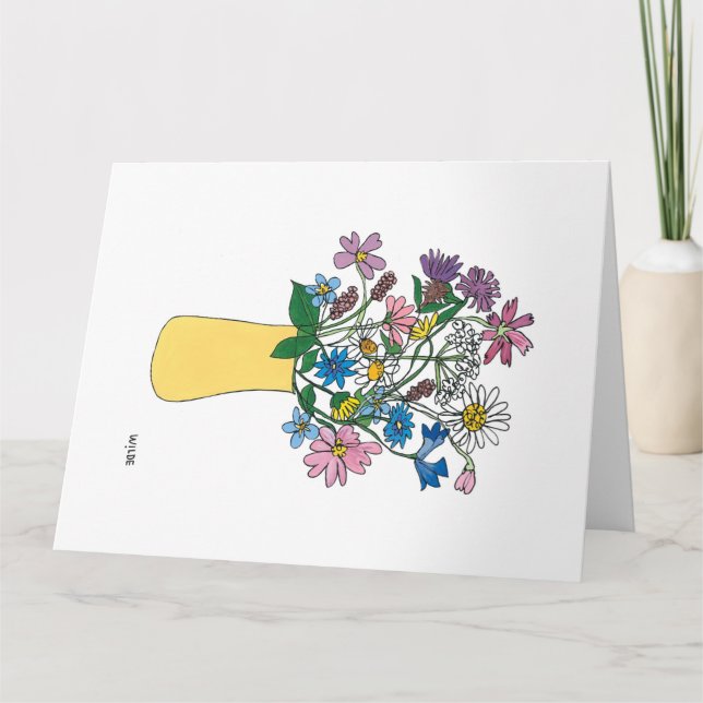 Blooming continuous line flowers in vase card (Front)