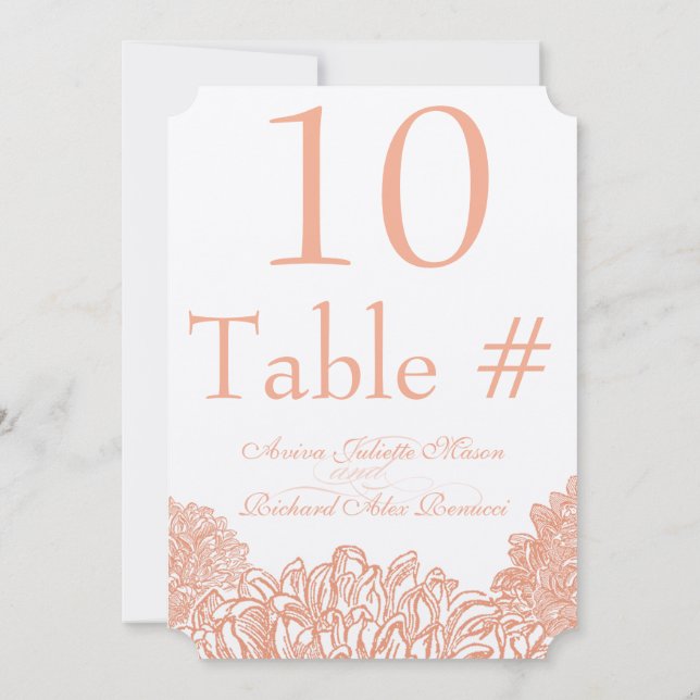 Blooming Coral Floral Wedding Table Number (Back)