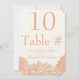 Blooming Coral Floral Wedding Table Number