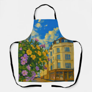 Blooming Corner – Vibrant European Street  Apron