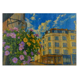 Blooming Corner – Vibrant European Street  Cutting Board