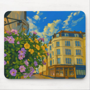 Blooming Corner – Vibrant European Street Mouse Mat