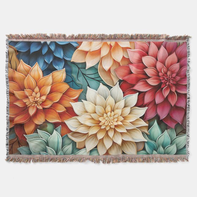 Blooming Dahlia Elegance: A Versatile Floral  Throw Blanket (Front)
