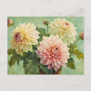 Blooming Dahlia Flowers Illustration  Postcard
