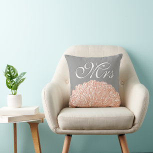 Blooming Dahlia Peach Coral Wedding Cushion