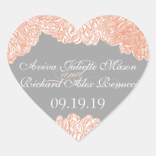 Blooming Dahlia Peach Coral Wedding Heart Sticker