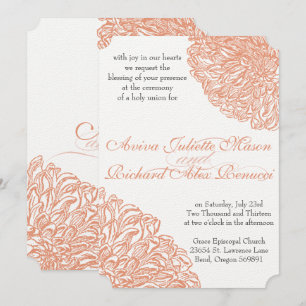 Blooming Dahlia Peach Coral Wedding Invitation