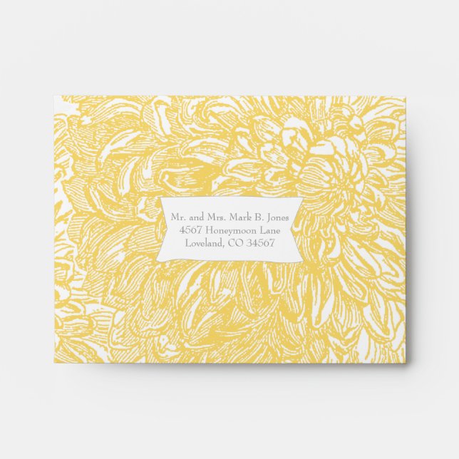 Blooming Dahlia Yellow Iris Wedding Envelopes (Front)