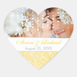 Blooming Dahlia Yellow Iris Wedding Heart Sticker