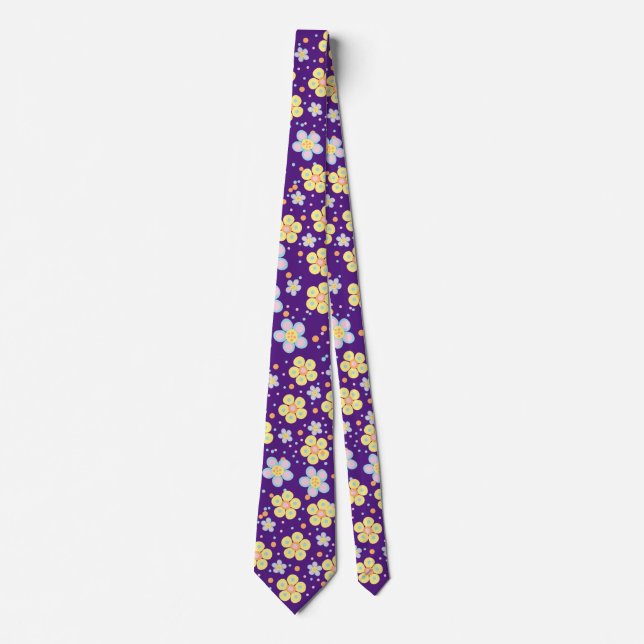 Blooming Daisies. Yellow and Pink Purple BG Tie (Front)
