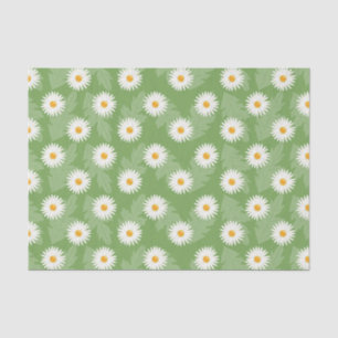 Blooming Daisy Flowers Pattern On Green Tissue Paper