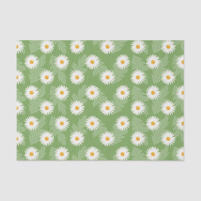 Blooming Daisy Flowers Pattern On Green Tissue Paper (Front)