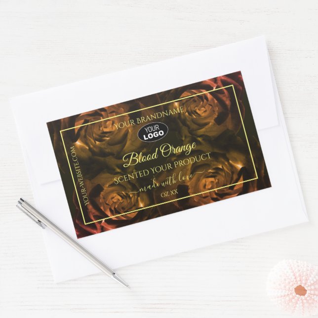 Blooming Dark Red Orange Roses Product Labels Logo (Envelope)